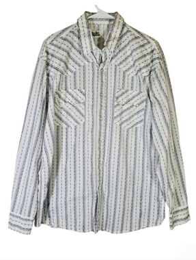 7275 * Drysdales Western Pearl Snap Shirt White Blue Floral Print Size XL